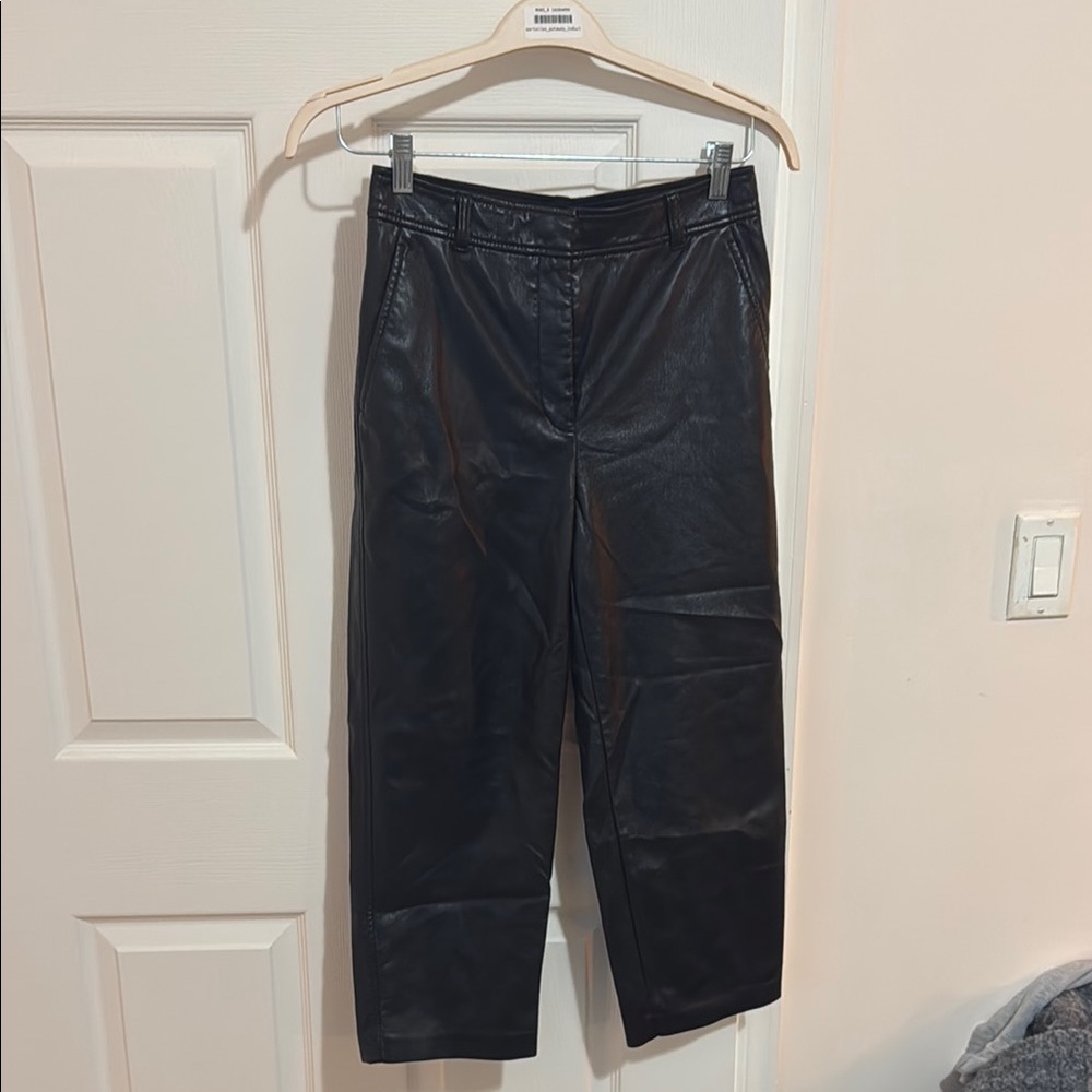 Wide leg cropped Babaton Black Leather Pants
